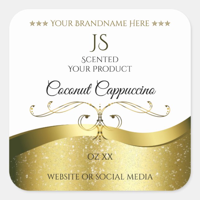 Classy Wavy Gold Decor Light White Monogram Label (Front)