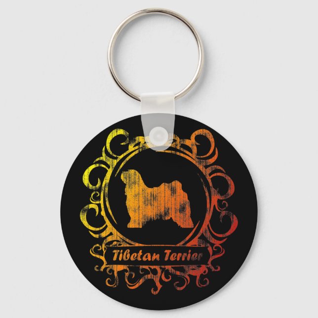 Classy Weathered Tibetan Terrier Key Ring (Front)