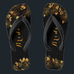 Classy Wedding Bride Luxury Black & Gold Foliage Jandals<br><div class="desc">These classy wedding Bride Luxury Black and gold foliage flip flops boasts a luxurious black and gold palette, with a stunning golden floral pattern and modern typography set against a black background, exuding elegance and sophistication. View the collection on this page to find matching items. ♥Customise it with your information....</div>