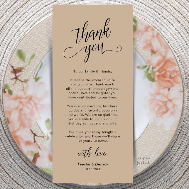 Classy Wedding Dinner Place Setting Thank You Card (Classy Wedding Dinner Place Setting Thank You Card in Brown Tan)