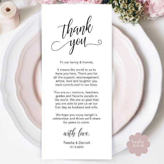 Classy Wedding Dinner Place Setting Thank You Card (Classy Wedding Dinner Place Setting Thank You Card in Black and White)