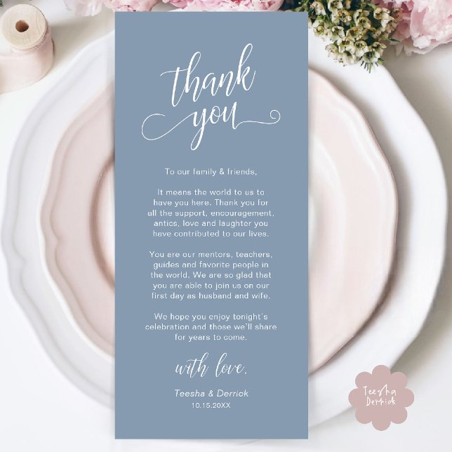 Classy Wedding Dinner Place Setting Thank You Card (Classy Wedding Dinner Place Setting Thank You Card in Dusty Blue)