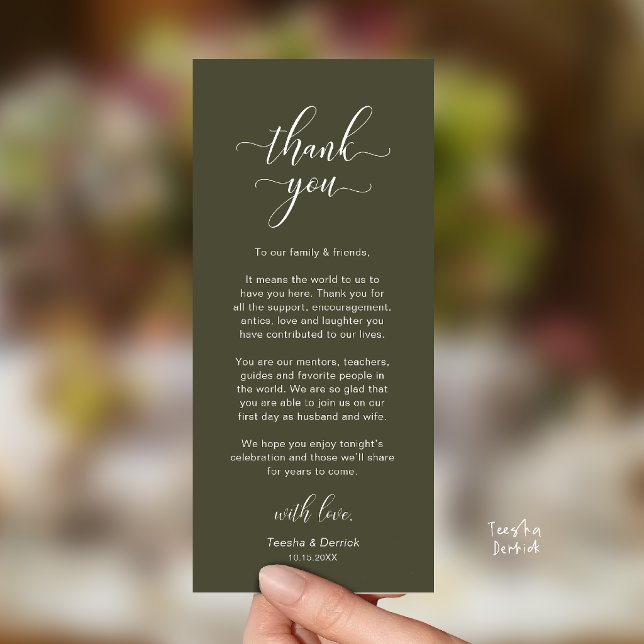 Classy Wedding Dinner Place Setting Thank You Card (Classy Wedding Dinner Place Setting Thank You Card in Olive Green)