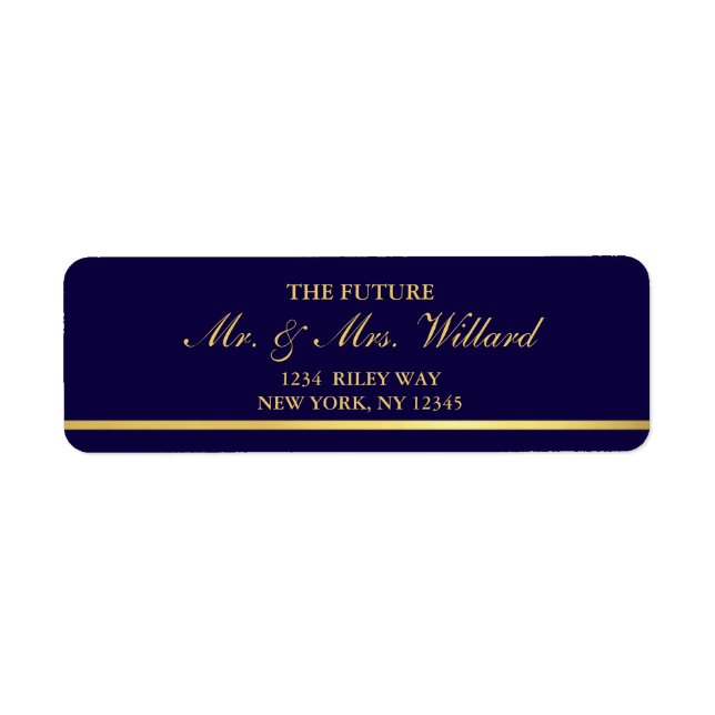 Classy Wedding Gold Foil - Navy Return Address (Front)