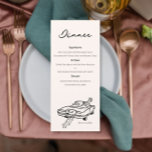 Classy Wedding menu with just married drawing<br><div class="desc">Our "Classy Just Married Car" Wedding Menu adds an elegant touch to your wedding reception. The sketch drawing of a "Just Married" car evokes a sense of timeless romance and celebration, setting the tone for a memorable event. This wedding menu is designed with sophistication in mind, making it a perfect...</div>