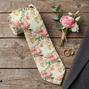 Classy Wedding Necktie With Peach Pink Roses