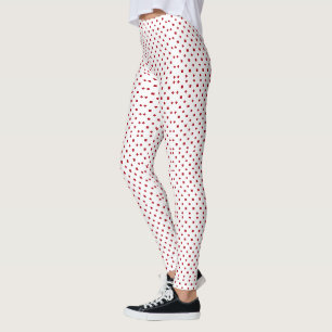 Classy White And Crimson Red Polka Dots Pattern Leggings