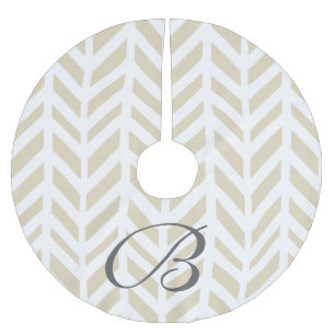 Classy White & Beige Herringbone Family Initial Brushed Polyester Tree Skirt