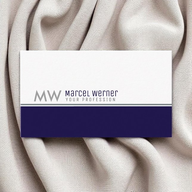 Classy White & Blue Monogrammed Business Card (Creator Uploaded)