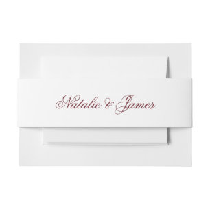Classy White Burgundy Old Money Fancy Wedding Invitation Belly Band