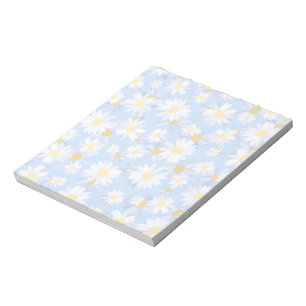Classy White Daisy Flowers Botanical Blue design Notepad