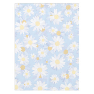 Classy White Daisy Flowers Botanical Blue design Tablecloth
