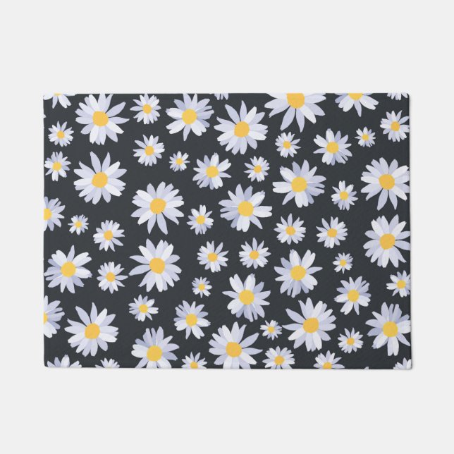 Classy White Daisy Flowers Botanical Doormat (Front)