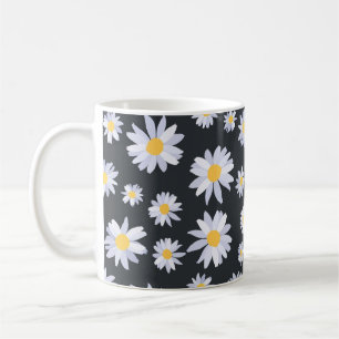Classy White Daisy Flowers Botanical Grey design Coffee Mug