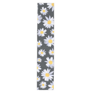 Classy White Daisy Flowers Botanical Grey design Medium Table Runner