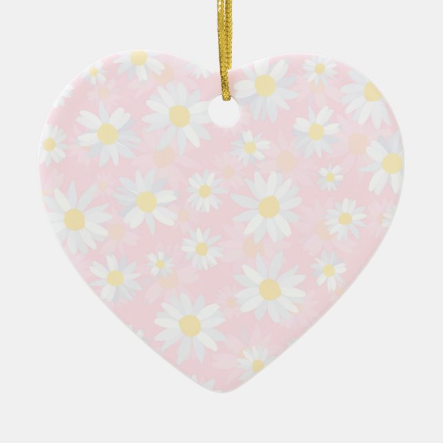 Classy White Daisy Flowers Botanical Pink design Ceramic Tree Decoration (Front)