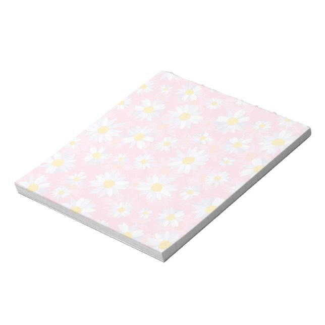 Classy White Daisy Flowers Botanical Pink design Notepad (Rotated)
