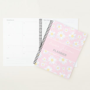 Classy White Daisy Flowers Botanical Pink design Planner