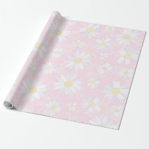 Classy White Daisy Flowers Botanical Pink design Wrapping Paper