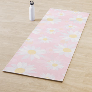 Classy White Daisy Flowers Botanical Pink design Yoga Mat