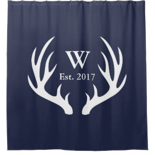 Classy White Deer Antlers & Est. Date Shower Curtain