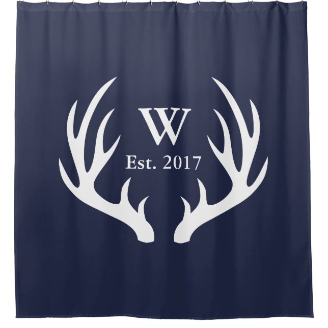 Classy White Deer Antlers & Est. Date Shower Curtain (Front)