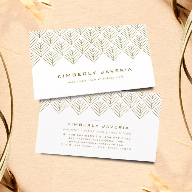 Classy White & Elegant Gold Geometric Pattern Business Card (Creator Uploaded)