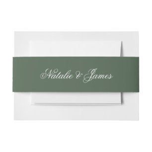 Classy White Emerald Green Old Money Fancy Wedding Invitation Belly Band