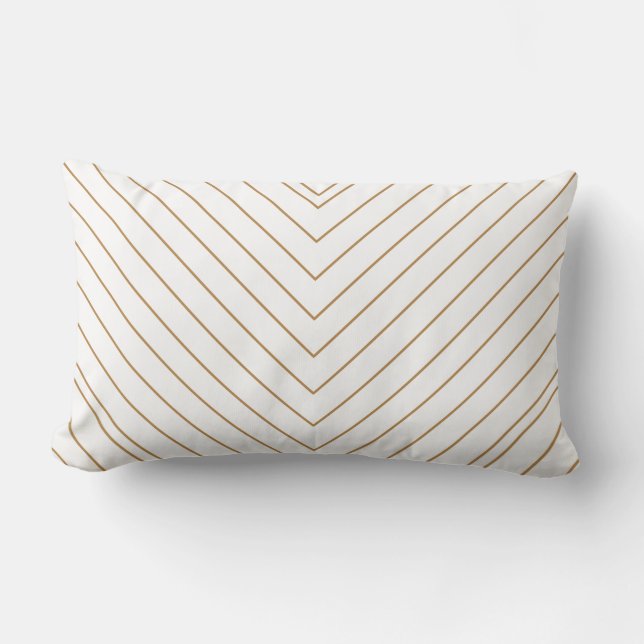 Classy White & Gold Art Deco Arrows & Monogram Lumbar Cushion (Front)