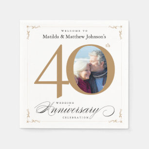 Classy White Gold Calligraphy 40th Anniversary Napkin