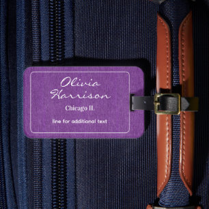 Classy White Lettering on Purple Denim Print Luggage Tag