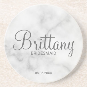 Classy White Marble Personalised Bridesmaids Coaster