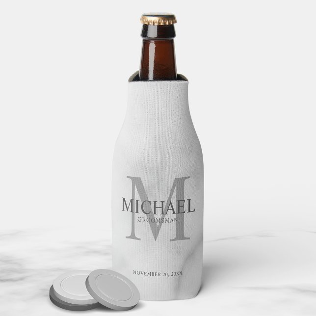 Classy White Marble Personalised Groomsmen Bottle Cooler (Creator Uploaded)