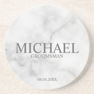Classy White Marble Personalised Groomsmen Coaster