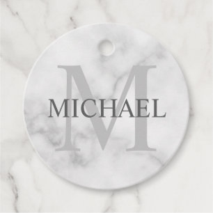 Classy White Marble Personalised Monogram and Name Favour Tags