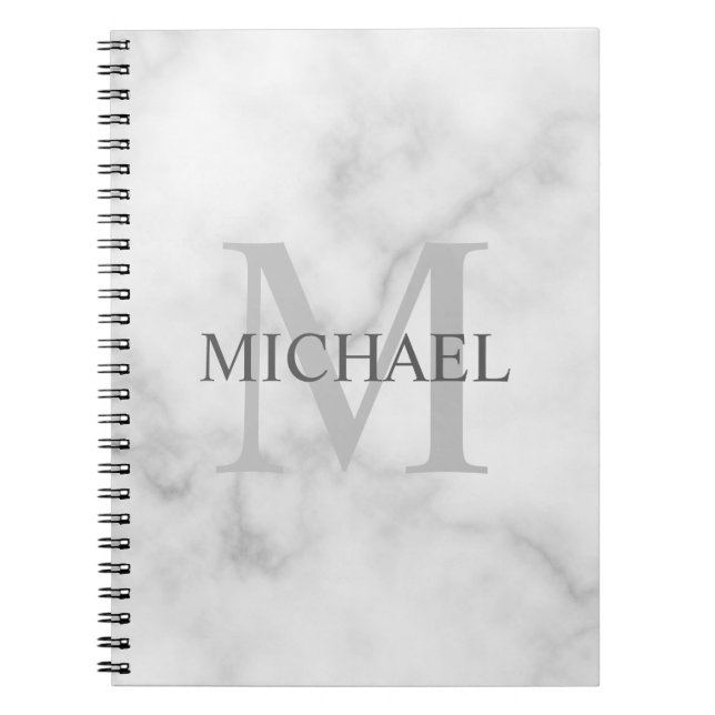 Classy White Marble Personalised Monogram and Name Notebook (Front)