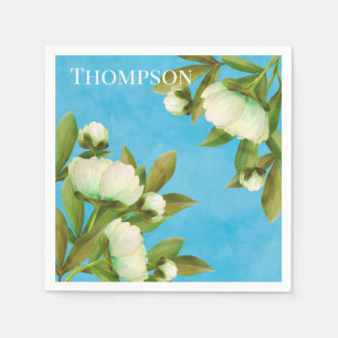 Classy White Peonies Floral Bouquet Napkin