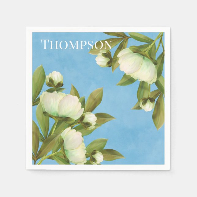 Classy White Peonies Floral Bouquet Napkin (Front)