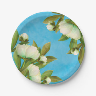 Classy White Peonies Floral Bouquet Paper Plate