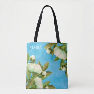 Classy White Peonies Floral Bouquet Tote Bag