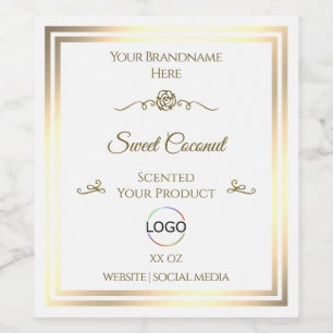 Classy White Product Label Gold Frame with Logo