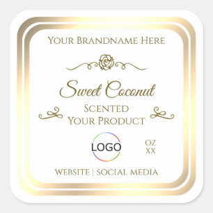 Classy White Product Label Gold Frame with Logo