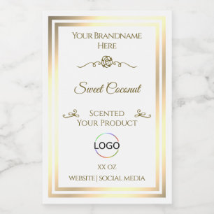 Classy White Product Label Gold Frame with Logo
