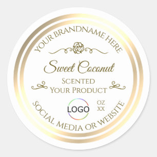 Classy White Product Label Gold Frame with Logo