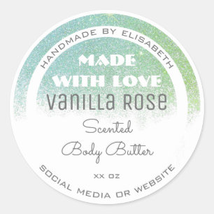Classy White Product Label Teal Green Glitter Rain