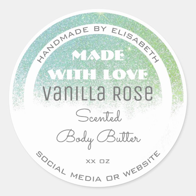 Classy White Product Label Teal Green Glitter Rain (Front)