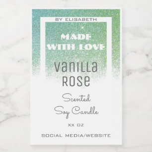 Classy White Product Label Teal Green Glitter Rain