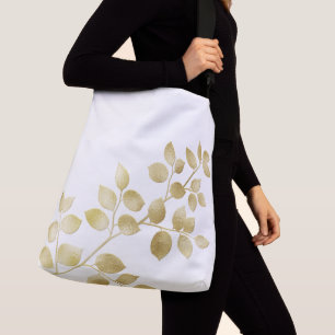Classy white with golden leaves crossbody bag