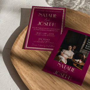 Classy Wine Old Money Luxury Retro Photo Wedding Invitation
