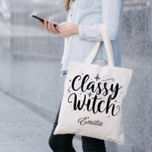 Classy Witch Halloween Black Typography Tote Bag